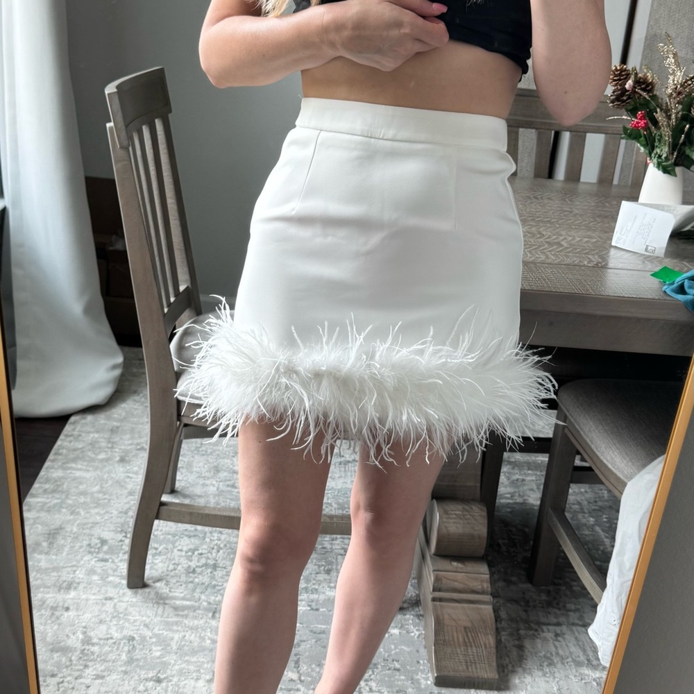Elegant White Feather Trim Bridal Bachelorette, Christmas or Holiday Mini Skirt - Picture 5 of 7